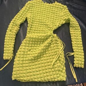 Lime Green Textured Wrap Dress - Women's